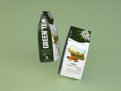 Creative Green Tea packaging. brand identity branding graphic design green tea green tea label green tea packaging label design packaging tea branding tea label design tea mockup tea packet labeling