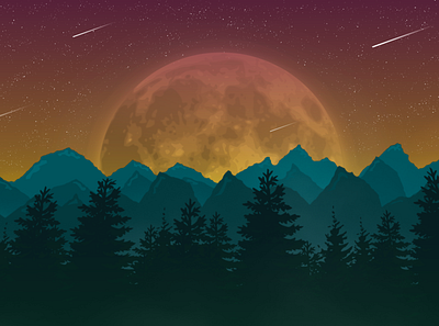 The Shining Moon design hero area illustration landscape landscape illustration mountain mountain landscape night nightsky