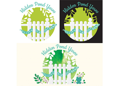 Hidden Pond Yarns branding colorful illustration label label design logo logo design nature plants watercolor