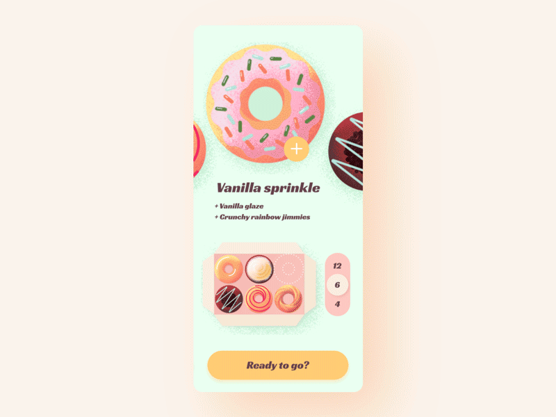 Daily UI 43 - Food menu app challenge daily ui donut doughnut food menu mint mobile order pastels pink take out vintage yellow