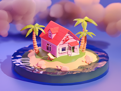 Kame house 3d blender clouds dbz dragonball house isometric kame water