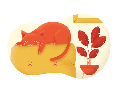Sleepy Kitty cat chair frame illustration illustrator kittens potted plant sleepy vector animation