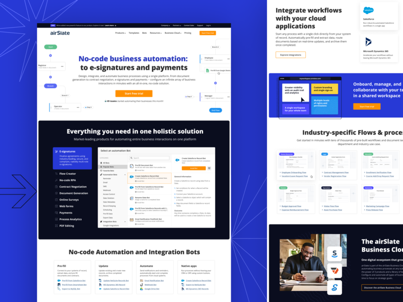 airSlate homepage automation blue e signature homepage landing page landing page ui marketing navy blue ui ui design web web design website workflow