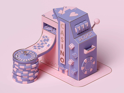 GAMBLING BUILDING 3d aces blackjack building casino chips cinema4d concept gambling octane pink poker purple roulette slot machine