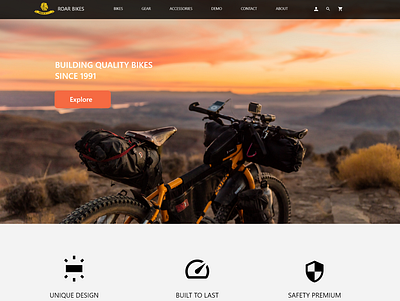 Roar Bikes design landing page minimal typography ui