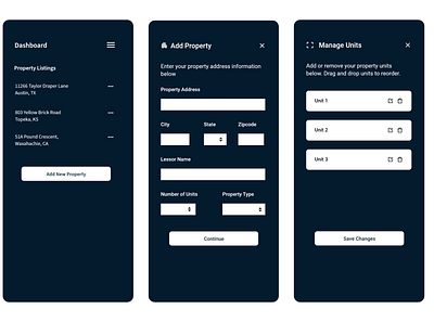 Property Management darkmode layout minimal typography uiux