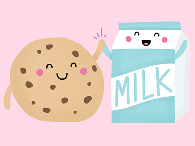 Milk & Cookies cookie design food fun art hand drawn illustration milk and cookies milk carton minimal procreate typography