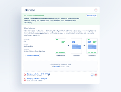 🔎 Web App for Auditors - Client view: Letterhead modal app audit dashboad dashboard ui desktop drag and drop file upload finance illustration information architecture modal product product design tool ui ui ux ux web app web interface