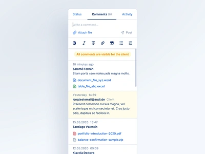 🔎 Web App for Auditors - Comments (Side area) audit audit tool chat chat app comment commentary comments dashboard desktop app file sharing finance interface modal product product design ui uiux ux web app web interface