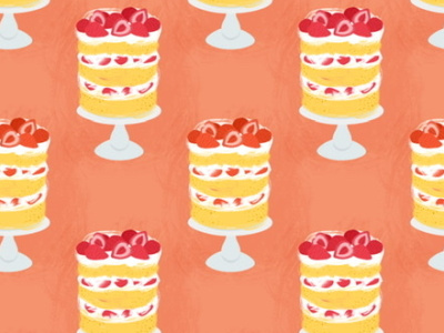 Shortcake cake dessert digital illustration digital painting food illustration illustration procreate repeat pattern strawberry surface design surface pattern