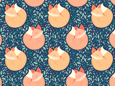 Hibernating Fox pattern animals digital illustration fox foxes illustration procreate repeat pattern surface design surface pattern