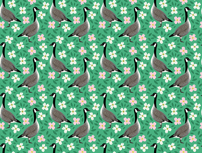 Spring Geese animals digital illustration digital painting dogwood geese goose illustration procreate repeat pattern spring surface design surface pattern