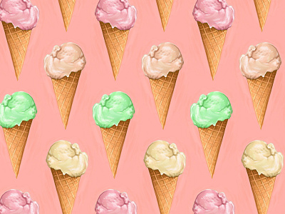 Summer Scoops dessert digital painting food ice cream ice cream cone illustration procreate repeat pattern summer surface design surface pattern