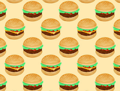 Burger Night burger digital illustration digital painting food illustration hamburger illustration procreate repeat pattern surface design surface pattern
