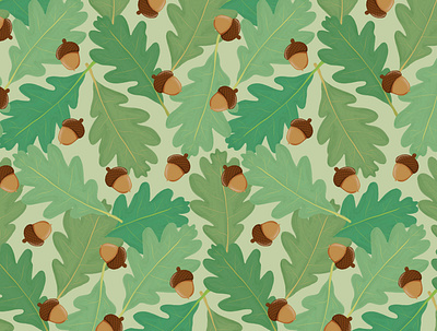 White Oak Leaves + Acorns digital illustration digital painting illustration nature oak procreate repeat pattern surface design surface pattern