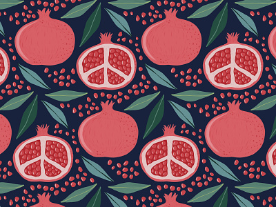 Pomegranates digital illustration digital painting food fruit illustration pattern pomegranate pomegranates procreate repeat pattern surface design surface pattern