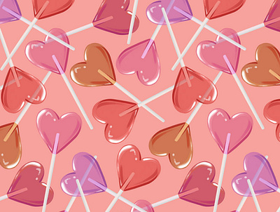Valentine Lollipops candy digital illustration digital painting food illustration procreate repeat pattern romance surface design surface pattern sweets valentine