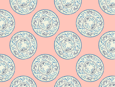 Dinnerware china digital illustration digital painting dining illustration pink plates procreate repeat pattern surface design surface pattern