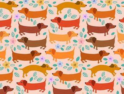 Dachshund Floral animals dachshund dachshunds digital illustration digital painting dogs illustration pets procreate repeat pattern surface design surface pattern weenie dog wiener dog