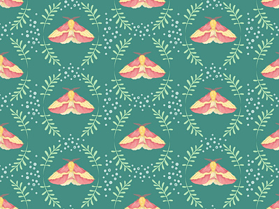 Rosy maple moths bugs digital illustration digital painting entomology illustration insects moths nature procreate repeat pattern rosy maple moth surface design surface pattern