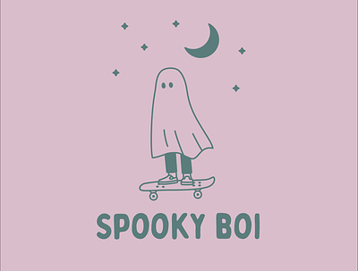 Spooky Boi fall ghost halloween illustration moon night october pink purple skateboard skater spooky sports trickortreat