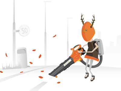 City limits Worker character illustration leafblower orange