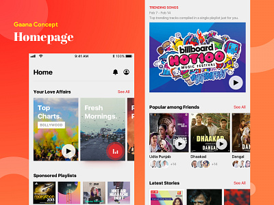 Gaana Homepage Concept app gaana mobile music music player ui ux