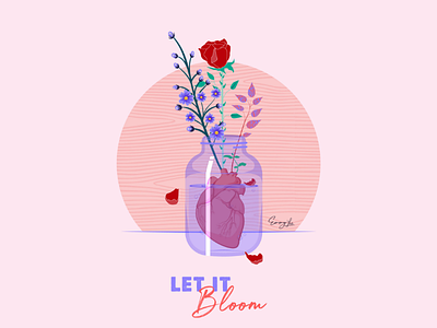Let it bloom art digital drawing flatdesign flowers graphic heart illustration vector