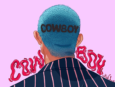 cowboy art artist blue cowboy illustration paint tool sai painting pink