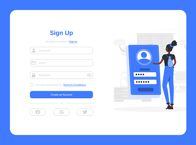 Sign Up Page | Daily UI #001 blue daily ui dailyui design illustration log in practice sign sign up ui uiux ux