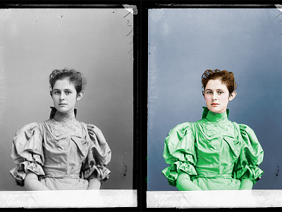 Colorized Female Portrait black and white colorize colorizing old photography restoration