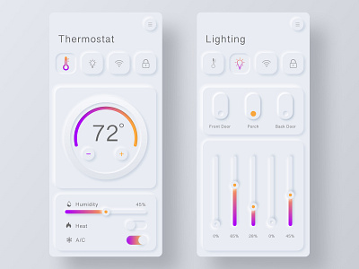 Neumorphism Smart Home App design home monitoring interaction design product design thermostat ui ux
