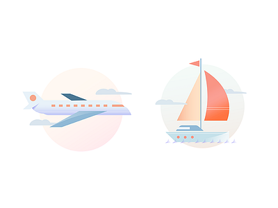 Honey Travel Icons gradient illustration plane sailboat travel tropical