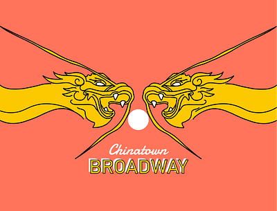 Twin Dragons art asian chinatown chinese design dragon illustration illustrator instagram pink procreate typography yellow
