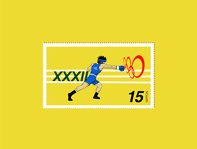 Hajime No Ippo Olympics Stamp anime art boxing branding character design illustration illustrator japanese manga olympics procreate sports stamp typography yellow