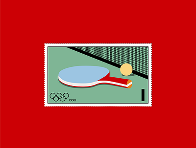 Ping Pong Olympics Stamp art branding design green illustration illustrator olympics ping pong print red sports stamps table tennis typography vector