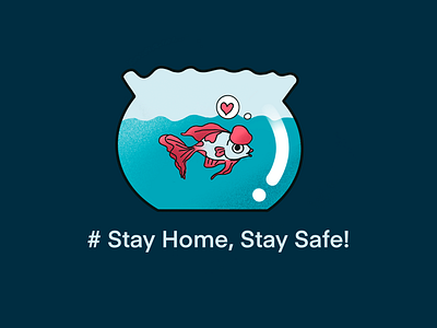 Stay home, stay safe! blue goldfish illustration inspiration procreate quarantines