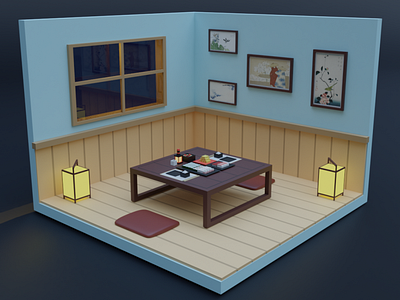 Lowpoly dining-room b3d blender digital art illustration low poly render