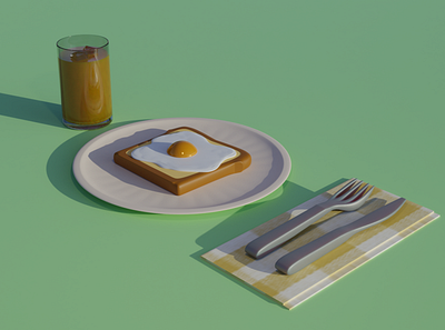 Bread with egg and orange juice 3d b3d blender bread design digital art egg illustration orange render