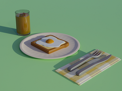 Bread with egg and orange juice 3d b3d blender bread design digital art egg illustration orange render