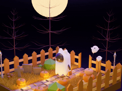Spooky season 3d animation b3d blender cat design digital art halloween illustration render
