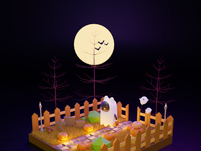 Spooky season 3d animation b3d blender cat design digital art halloween illustration render