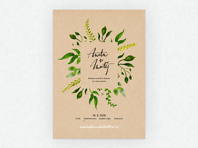 Wedding Invitation calligraphy cardboard floral invitation leafs watercolor wedding