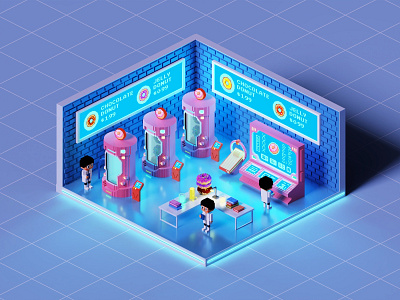 Voxel art Donut factory