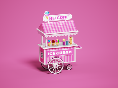 Voxel Ice cream cart gameart ice cream cart isometric magicavoxel pixelart voxel voxel art voxelart voxels