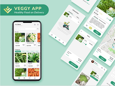 Veggy App: Healthy Food on Delivery app design booking app clean design clean ui delivery app design green ui healthy app menu app order app ui ui design ui ux vegan app vegetable app