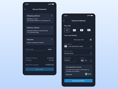 Credit card checkout page concept app checkout checkoutpage creditcard dailyui darkmode day2 design ecommerce graphic design mobile payment realistic securepayment ui
