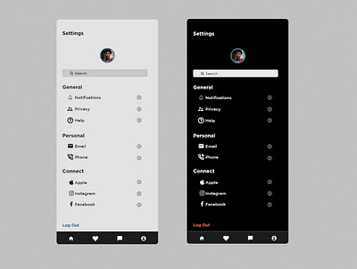 Settings Page app dailyui dark theme dark ui light ui