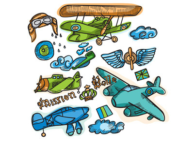 Old Planes fabric illustration print