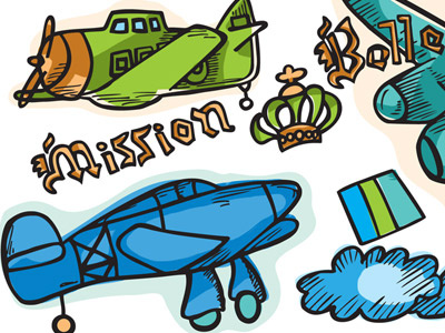 Old Planes fabric illustration print